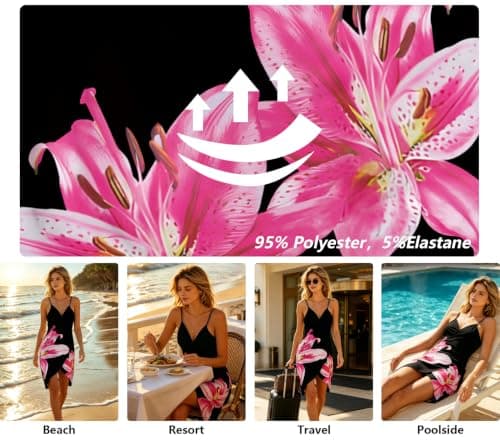 ZIRHYSTA Women Beach Cover Up Dress Backless Swimsuit Sarong Wraps,Pink,L - Thumbnail 5