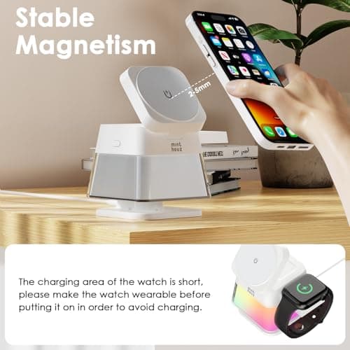 Minthouz 3 in 1 Charging Station for iPhone, Wireless Charger for Apple, Charging Station for Multiple Devices with Multi-Color Light for iPhone 16, 15, 14, 13, 12 Pro, Apple Watch & AirPods Pro/4/3/2 - Thumbnail 4