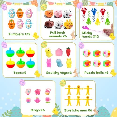 Coneatness 220 Pcs Prefilled Easter Eggs and Toys, 110 Eggs Pre Filled with 110 Toys inside, Easter Basket Stuffers Party Favors Prizes for Kids - Thumbnail 3