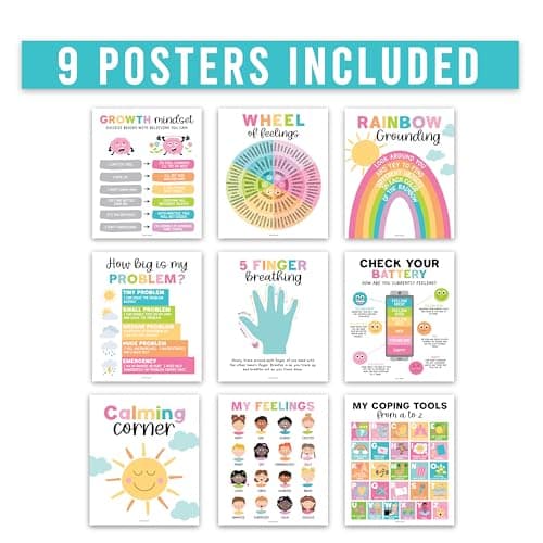 Hadley Designs 9 Calming Corner Posters for Classroom Decor - Feelings Chart for Kids, School Counselor Office Decor, Sensory Calm Down Corner Items Kids, Pastel Homeschool & Daycare Emotions Chart - Thumbnail 2
