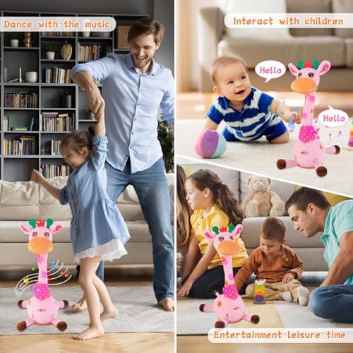 LUKETURE Dancing Talking Singing Pink Giraffe Toy Stuffed Plush, Interactive Stuffed Animal Toy, Musical Giraffe Plush with Record & Repeat, Sings 10 Songs, LED Lights - Thumbnail 6