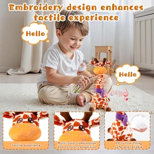 JISONCASE Talking Dancing Giraffe Baby Toy, Adjustable Volume Tummy Time Toy Repeating What You Say, Singing Mimicking Recording Sensory Education for Toddlers Boy Girls - Thumbnail 4