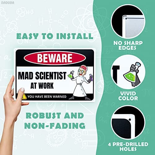 Mad Scientist at Work Desk Decor Tin Sign - Laboratory Posters for Wall - Metal Wall Decor - Science Gifts for Adults - Funny Science Classroom Decor - Party Decorations - Thumbnail 3
