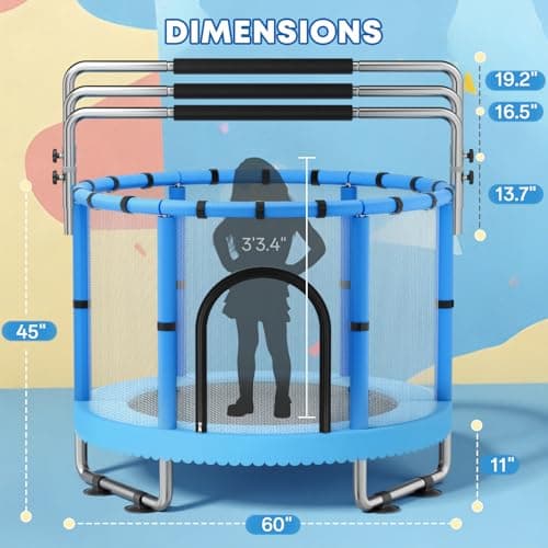 MOM Selected 60" Toddler Trampoline for Kids, 440lbs Kids Trampoline with Net, Trampoline Indoor Outdoor playset with Adjustable Gymnastics Bar, Easy Assembly - Thumbnail 6