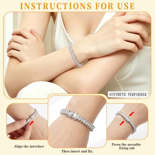 Moissanite Tennis Bracelet For Women, 7 Ins Women's Tennis Bracelets,Marquise Cut D-Color VVS1 Platinum Plated Silver Bracelet,Hypoallergenic Bezel , Ice Crystal Sparkling,Exquisite Jewelry,with Gift Box,Ideal Gift for Wife/Her (7 Inches) - Thumbnail 6