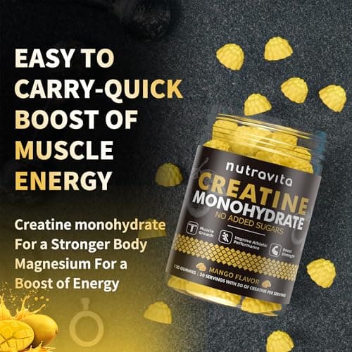 Nutravita Creatine Monohydrate Gummies for Men & Women-5g of Creatine Monohydrate per Serving - Sugar Free,Vegan, Mango Flavor, 120 Count - Thumbnail 4