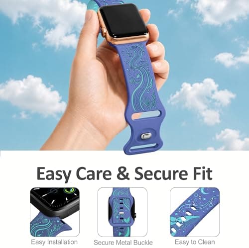 HATILP Whale Engraved Band Compatible with Apple Watch 38/40/41/42mm, Two-Layer Sculpted Ocean Design Soft Silicone Strap for Women, Series 11 10 SE Ultra 9 8 7 6 5 4 3 2 1 - Thumbnail 3