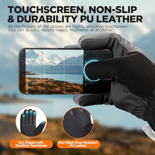 rivmount 3M Thinsulate Winter Gloves Men Women, Thermal Ski Gloves for Cold Weather with Warm, Touchscreen, Waterproof, Windproof for Outdoor, Running, Skiing, Cycling, Working, Snow Black-Gray Size M - Thumbnail 4
