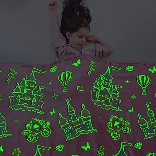 BORORO Glow in the Dark Princess Blanket for Girls Graduation, Princess Castle Gifts Toys for Girls, Pink Throw Blanket for Couch Bed Room Decor, Soft Fleece Plush Bedding for Kids Toddlers 50" x60“ - Thumbnail 2