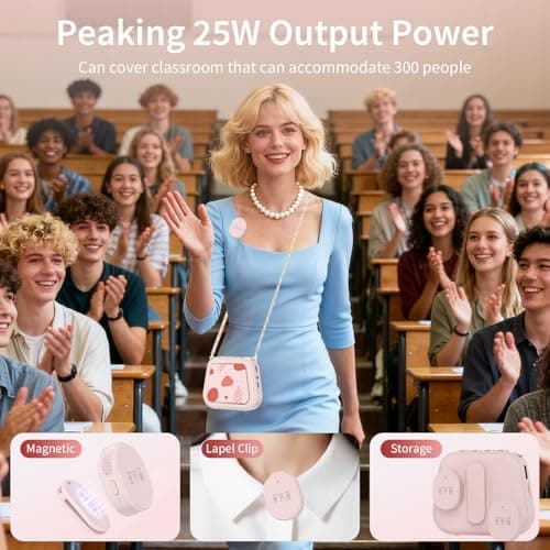 TANALAZ S1 Voice Amplifier Wireless, 25W Portable PA System with Dual Wireless Lavalier Mics, Bluetooth Speaker with Shoulder Strap for Classroom, Training, Tour Guiding & Public Speaking (Pink) - Thumbnail 3