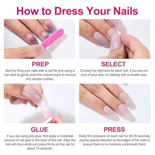 Pink Press On Nails Almond, Medium Nails Press Ons With Nail Glue,30-Piece-15 Sizes Durable Reusable Glue On Nails for Women Gift(pinkish purple) - Thumbnail 5