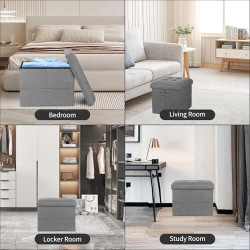 FaiPue Storage Ottoman. Foot Rest Stool with Thicker Foam Padded Seat. Linen Footstool Storage Bench, 350 lbs Folding Bench Small Ottoman for Living Room, Bedroom, Coffee Table. 17x13x13in, Dark Gray - Thumbnail 6
