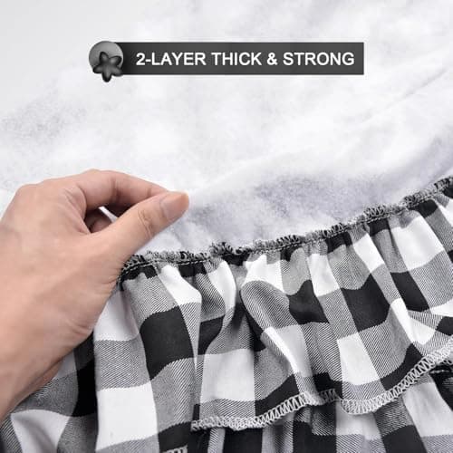 Black and White Buffalo Plaid Christmas Tree Skirt with Ruffles, Christmas Gingham Tree Skirt Farmhouse Style 48 Inches, Rustic Winter Xmas Holiday Tree Decorations for Easter Party - Thumbnail 3