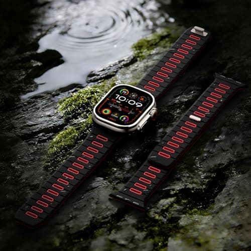 Odbeai Magnetic Sport Band Compatible with Apple Watch Ultra 3 2/Ultra Band for Men 49mm 46mm 45mm 44mm 42mm,Strong Magnet Outdoors Soft Silicone Strap for iWatch All Series 11 10 9-1 SE Black/Red - Thumbnail 4