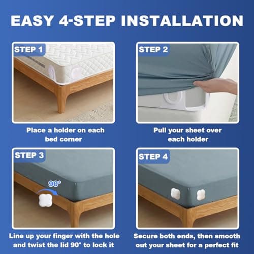 USUAUU 4Pcs Twist-Lock Bed Sheet Holders & Corner Grippers, Universal Fit All Mattress Sizes, No-Clip Design Stops Shifting for Tight Fit, Easy Installation - Thumbnail 6