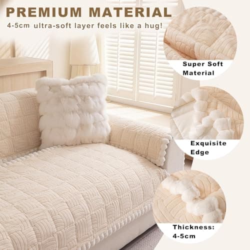Eco-Ancheng Couch Cover for Dogs Pet Couch Cover for Sofa Washable Dog Sofa Covers Couch Protector for Cushion Fuzzy Non Slip Couch Slipcover with Elastic Straps for Pets, Dogs(Cream,1PC/27.6x70.9 in) - Thumbnail 2