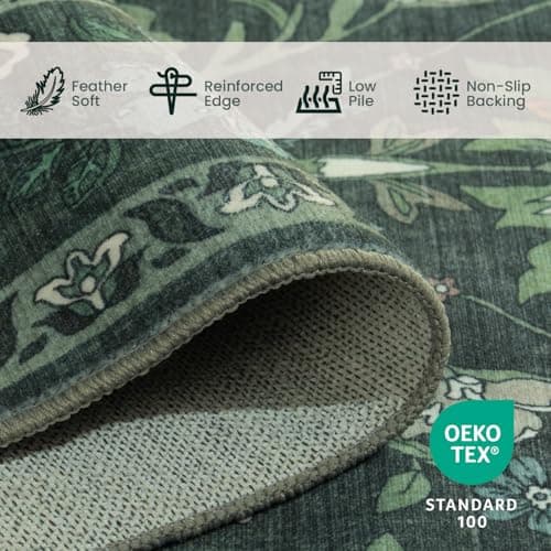 Vibrug 8x10 Area Rugs for Living Room, Floral Vintage Washable Rugs, Soft Boho Non-Slip Low Pile Carpets, Large Area Rug for Dining Room Bedroom Farmhouse Home Indoor Nursery, Dark Green - Thumbnail 6