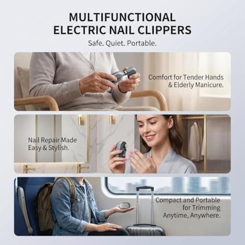 Electric Automatic Nail clipper-2026 Electric Nail Clippers for Seniors-fingernail Clipper 3 in 1 with Light &Nail Scraps-Toe Nail Clipper Thick-Nail Trimmer/Grinder for All Ages Gifts-Black - Thumbnail 6