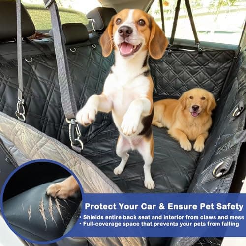 Junpee Hard Bottom Dog Car Seat Cover for Back Seat, 100% Waterproof Faux Leather with Non-Slip Base, Back Seat Extender with Mesh Window, Safe for Cars SUVs Trucks - Thumbnail 3