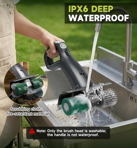 Electric Grill Brush Rechargeable, Dual Brush Heads Design Cordless Electric BBQ Grill Cleaner with Replaceable Head (Gray) - Thumbnail 3