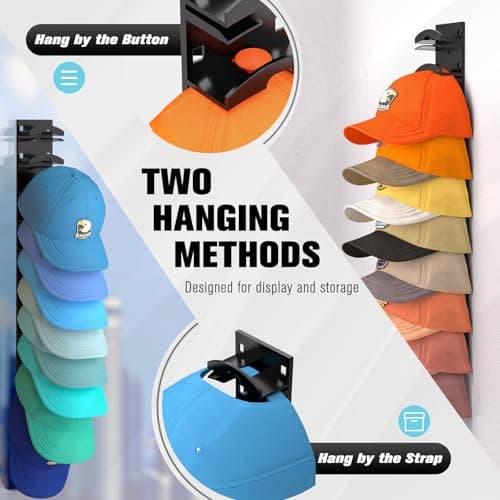 Hat Organizer for Baseball Caps 2Pack, Hat Rack for Wall with Strong Adhesive Hold up to 20 Hats, Hat Hanger Holder Display for Door Closet, Cap Organizer Storage Multilayer Two Mounting Option(Black) - Thumbnail 3