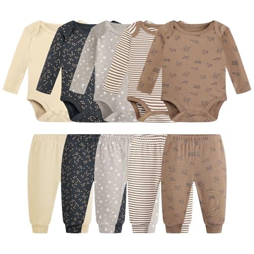 Baby Newborn Layette 10-Piece Set Cotton Bodysuits Long Sleeve Pants Sets Baby Boys Girls Toddler Unisex Baby Gift Sets for Airplane 3 6 Months - Image 1