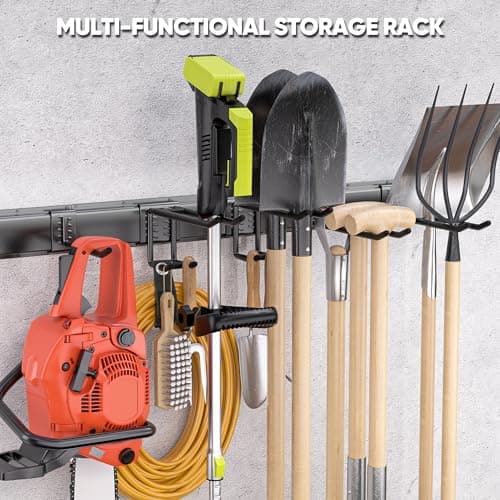 Garden Tool Organizer Wall Mount, 96 inches Tool Storage Rack with Adjustable Hooks, 600lbs Adjustable Heavy Duty Metal Hooks, Yard Shed Rack Holder System Hanging Rake Broom Mop Snowboard, Men Gift - Thumbnail 6