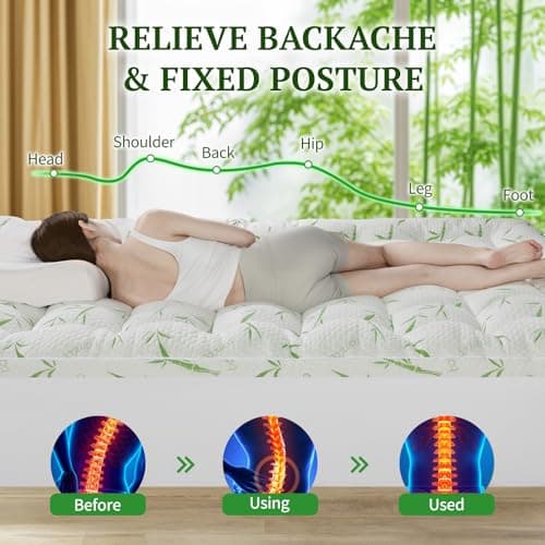 LIANLAM 3 Inch Mattress Topper Queen Size - 1500GSM 3D+7D Down Alternative Fill Pillow Top Mattress Pad, Viscose Made from Bamboo Cover, Extra Firm for Back Pain, 6"-18" Deep Pocket (60"x80") - Thumbnail 4