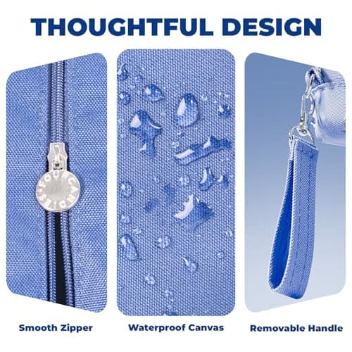 Four Candies Blue Pencil Case 3 Compartment Pouch, Large Pencil Case for School, Girls, Teen Boys, Women, Dark Blue, Removable Handle & Zipper, Cute Pencil Bag for Office, College - Thumbnail 5