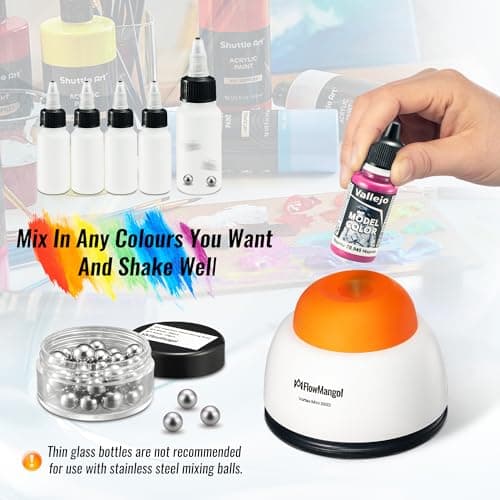Flowmangol Vortex Mini 3000 Paint Shaker for Airbrush Acrylic Paint, Miniature Model Paint Mixer with Mixing Balls & Empty Dropper Bottles - 30 ml for Hobbies, Nail Gel Polish, Ink, Eyelash Glue - Thumbnail 6