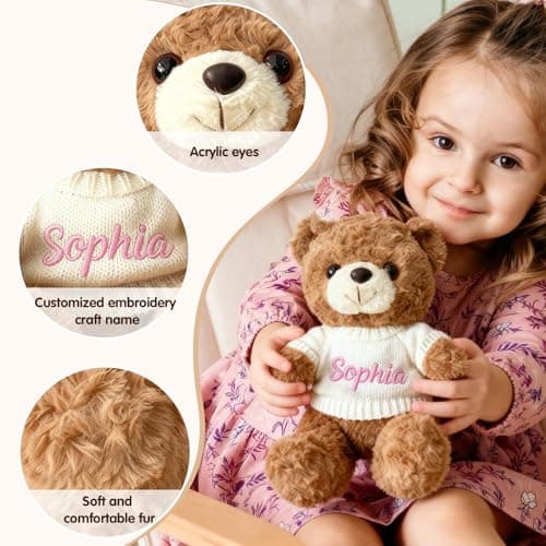OELTTG Personalized Teddy Bear with Embroidered Name, Soft Plush Stuffed Animal, Customized Sweater Teddy Bear Unique Gift for Birthday Christmas Baby Shower Kids Adults - Thumbnail 6
