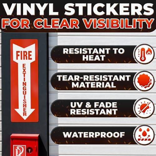 24 Pack Fire Extinguisher Signs – 4x11.8 Inch Vinyl Signs | Waterproof & Fade-Resistant Safety Decals for Indoors & Outdoors | Easy to Apply on Walls & Doors, for Cabinets, Offices & Commercial Use - Thumbnail 3