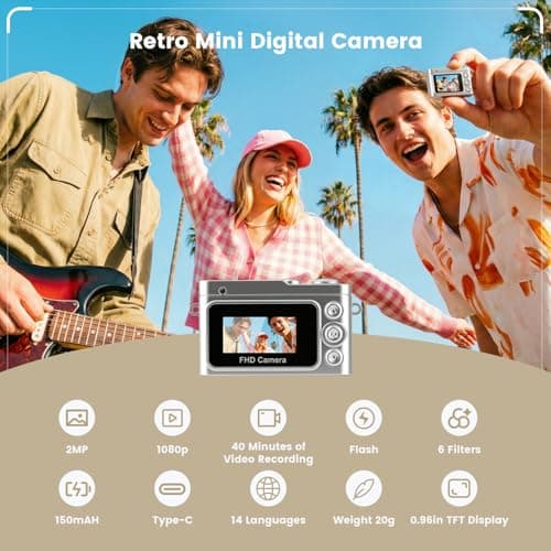 Mini Keychain Camera, 1080P Y2k Keychain Digital Camera with 0.96" Screen, Portable 20g Vintage Camcorder for Vlogging, Travel, Concerts and EDC, Retro Tiny Video Camera with Flash, 32G SD Card,Type-C - Thumbnail 2