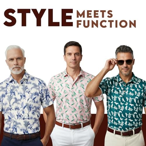 Partner Sportswear Golf Shirts for Men, Short Sleeve Print Moisture Wicking Wrinkle Resistant Collared Shirt, Stylish Cruise and Resort Wear for Men, Royal Parrot (S) - Thumbnail 3