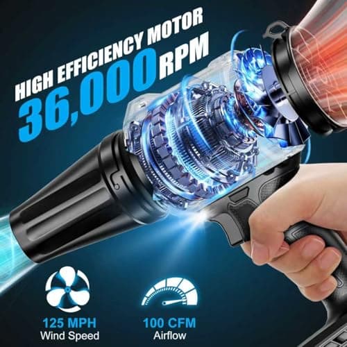 Cordless Leaf Blower for Milwaukee 18V Batteries, 125-MPH Handheld Dust Blowers with LED Light & 2 Nozzles, Battery Powered Variable Speed Turbo Blower for Leaves/Dust/Patio/Lawn/Snow(No Battery) - Thumbnail 5