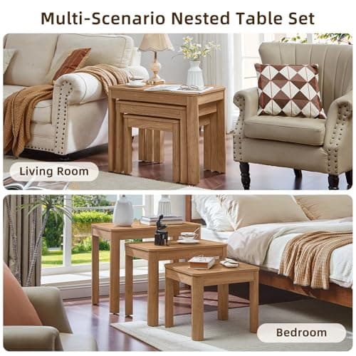 Joaxswe Farmhouse Nesting Tables Set of 3, Brown - Thumbnail 5