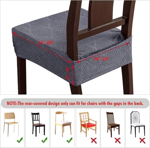 YUEANG Waterproof Stretch Seat Covers,Dining Room Chair for 6 Set Removable Washable Chair Slipcover Protectors,Rear Covers,Dark Grey - Thumbnail 6