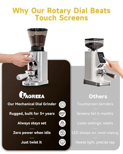 IAGREEA Conical Burr Coffee Grinder for Espresso, 48 Adjustable Precise Timed Grind Settings Electric Coffee Bean Grinder, Anti-Static Stainless Steel One Touch Grinder with Portafilter Holder - Thumbnail 6