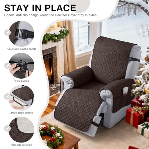 VANSOFY 100% Waterproof Recliner Chair Cover, Recliner Cover with Non-Slip Granule, Washable Reclining Chair with Pocket Furniture Protector for Kids, Pets(Chocolate, 23") - Thumbnail 3