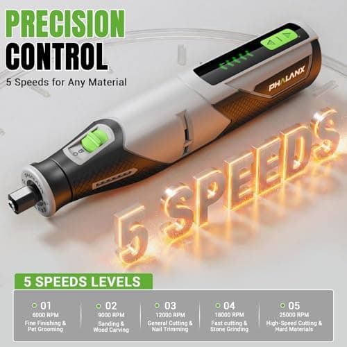 PHALANX Rotary Tool - 4V Cordless Rotary Tool Kit Accessories 80 PCS 2500mAh Li-Ion Battery, Preset 5 Speed Adjustment Grinder Tool for Cutting Sanding Carving Polishing Engraver DIY Crafts - Thumbnail 3