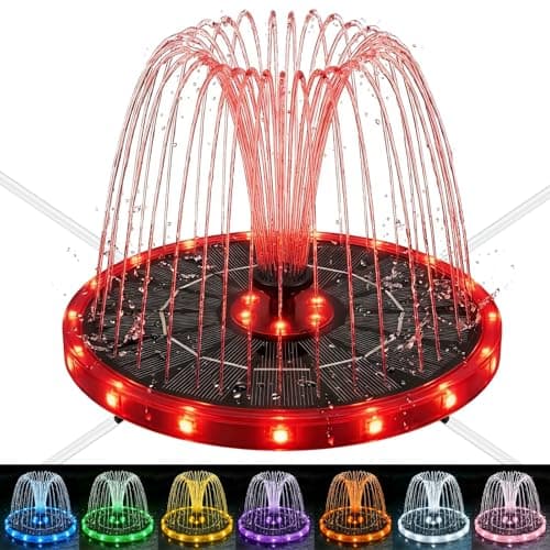 Paxverra Solar Fountain for Bird Bath with Colorful LED Lights, Floating Solar Fountain Fixed Rods, 3W Solar Powered Water Fountain Pump with Strong Spray & 5 Nozzles for Pond, Pool, 23 LED Lights