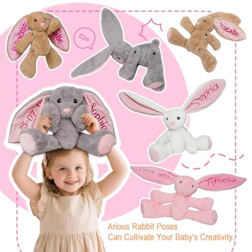 Individz Personalized Plush Bunny with Embroidered Name, Personalized Stuffed Animal for Baby, Custom Bunny Plush Toys, 1-14 Year Old Girls Easter Birthday Gifts for Baby Boys Girls Toddlers Newborn - Thumbnail 5
