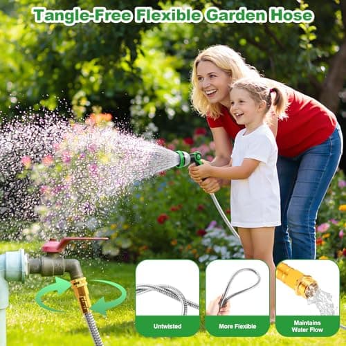 Garden Hose 50FT, Flexible Stainless Steel Metal Water Hose with 10-Function Nozzle, No-Kink, Leak-Proof, Wear-Resistant, 3/4 GHT, Easy to Use and Store for Garden, Yard, Lawn, Outdoor - Thumbnail 3