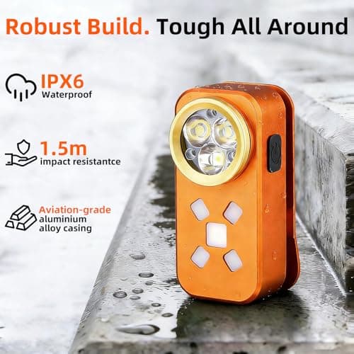 FOSFIS Rechargeable EDC Flashlight, Mini LED Flashights, 500 Lumens Portable Clip EDC Light, Pocket Flashlights, Magnetic Small Keychain Flashlight for Signaling, Camping, Emergency (Orange) - Thumbnail 5
