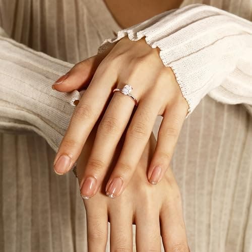 SILVERNANA 1.5ct Oval Moissanite Engagement Ring for Women D Color VVS1, Rose Gold Plated Sterling Silver Hidden Halo Solitaire Ring, Oval Cut Promise Ring Size 10 - Thumbnail 5