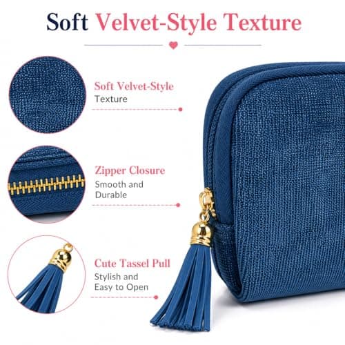 AOzT 2 Pcs Jewelry Organizer Pouches for Travel - Mini Jewelry Travel Case for Women, Soft Storage Bags with Tassel Zipper for Earrings Necklaces Rings Bracelets, Blue Pink - Thumbnail 5