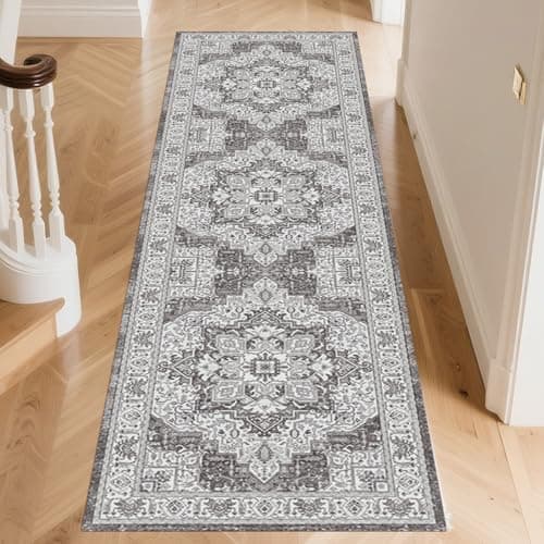 HiChiclife Runner Rug, Traditional Vintage Long Rug for Hallway Kitchen,2'x 8' Grey