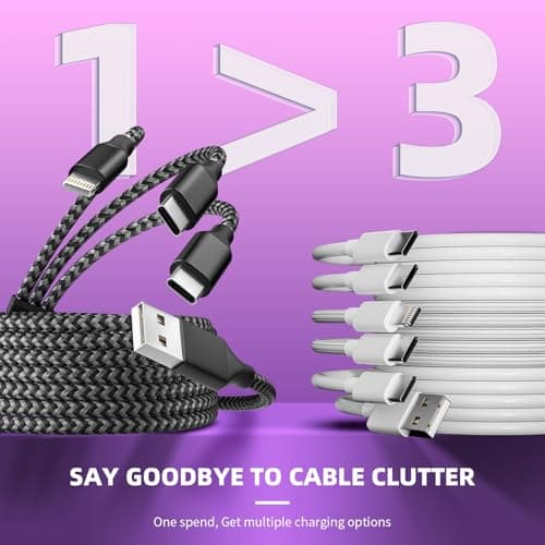MPATIBY Multi Charging Cable,Dual Type-C Multiple Charger Cable,Nylon Braided 3 in 1 Multi USB Cable Charging Cord with IP/Type C Ports for Cell Phones/iPhone/Tablets/Galaxy & More-1Pack 5Ft - Thumbnail 4
