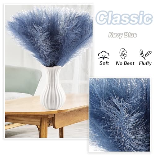 Acfruits 20Pcs Navy Blue Faux Pampas Grass Decor, 21.7" Pompas Grass Flower Arrangement and Vase Filler for Boho Home Wedding Decoration - Thumbnail 3