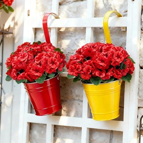 Karlliu Artificial Geranium Flowers for Outdoors: 6 PCS Realistic UV Resistant Faux Red Geranium Silk Flowers for Outdoor Planters Fade Proof Garden Fake Flowers Decor for Outside Porch - Red - Thumbnail 5